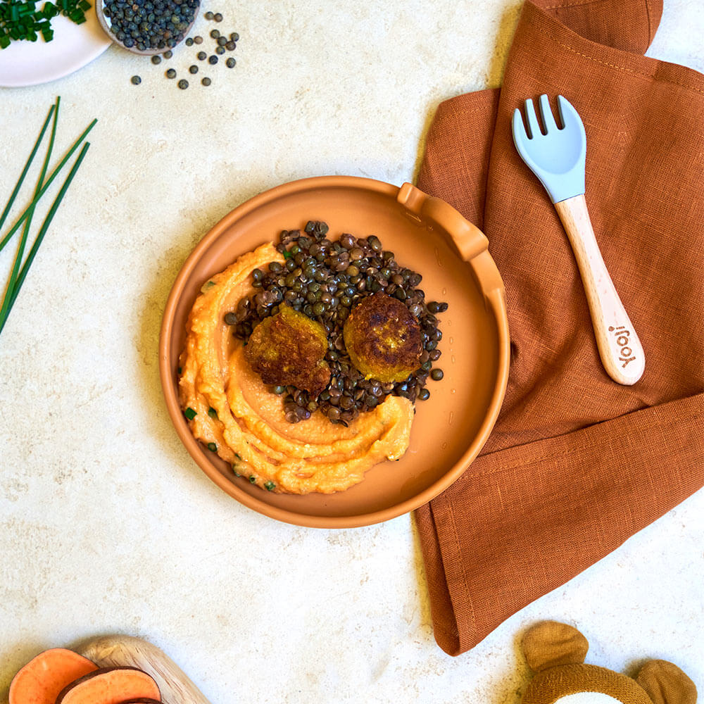 Les Croquettes de haricots verts, purée de butternut et lentilles - Dès 12 mois