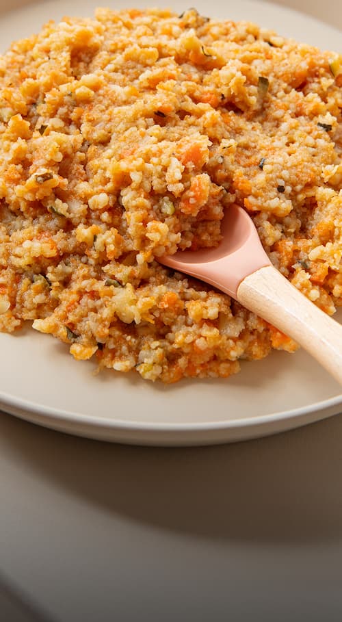 12 mois - Écrasé 8+ : Texture comme écrasée à la fourchette