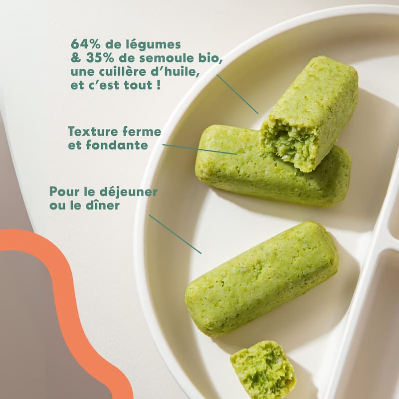 Bâtonnet manger main : Petit pois, semoule de blé