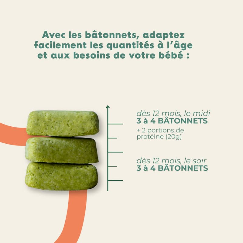 Bâtonnet manger main : Petit pois, semoule de blé